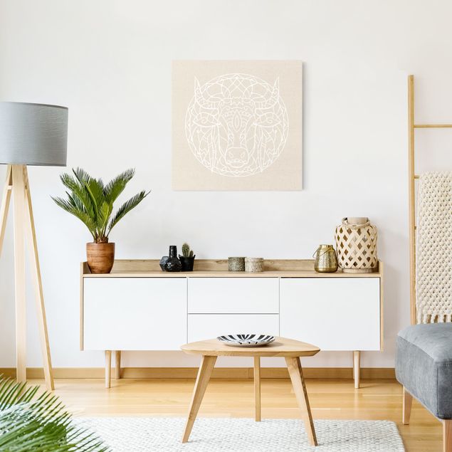 Wandbilder Wohnzimmer modern Weiße Linien - Mandala mit Stier