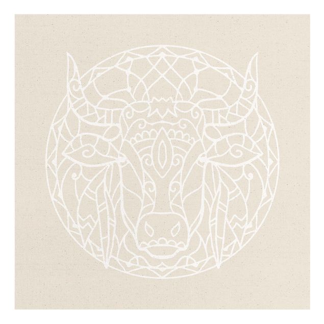 Leinwandbilder Weiße Linien - Mandala mit Stier