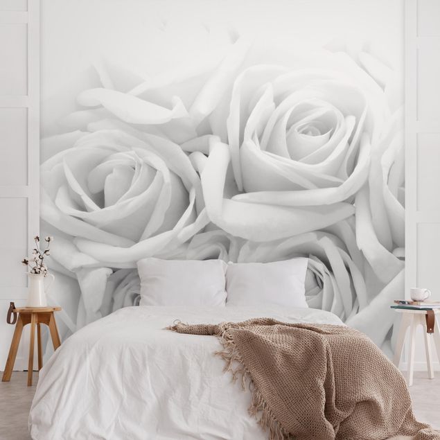 Schwarz-Weiß Tapete Weiße Rosen Schwarz-Weiß
