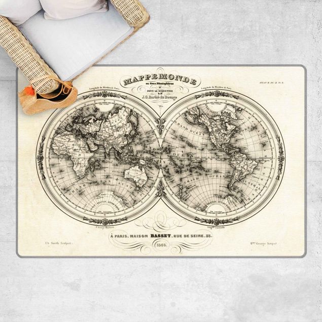 Moderne Teppiche Weltkarte - Französische Karte der Hemissphären von 1848