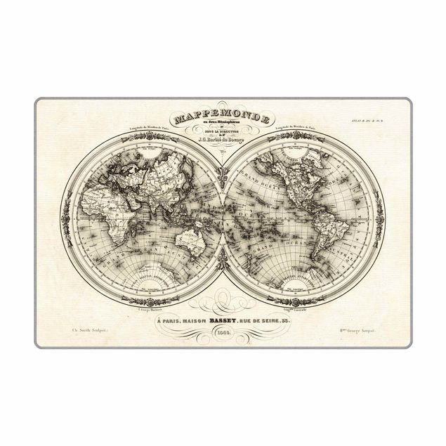 Große Teppiche Weltkarte - Französische Karte der Hemissphären von 1848