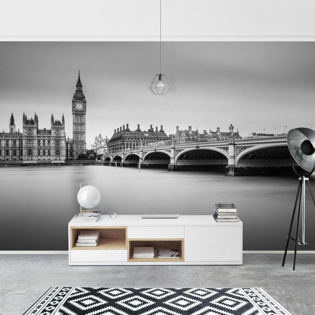 Fototapete Schwarz-Weiß Westminster Brücke und Big Ben