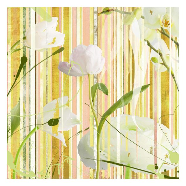 Schöne Fototapete White Flowerprint