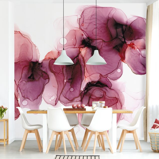 Design Tapete Wilde Blüten in Violett und Gold