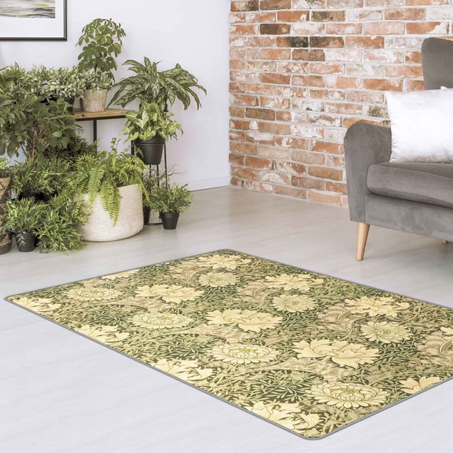 Teppich grün William Morris Muster - Große Blüten