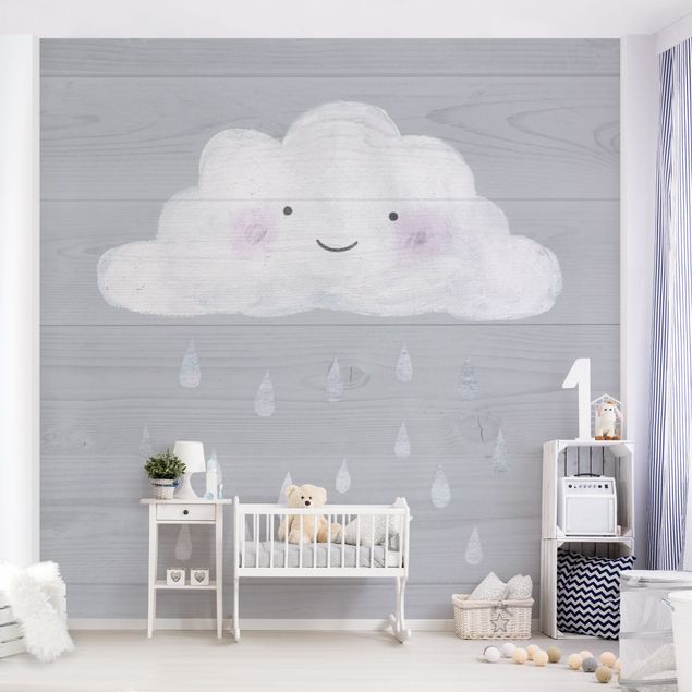 Romantische Schlafzimmer Tapete Wolke mit silbernen Regentropfen