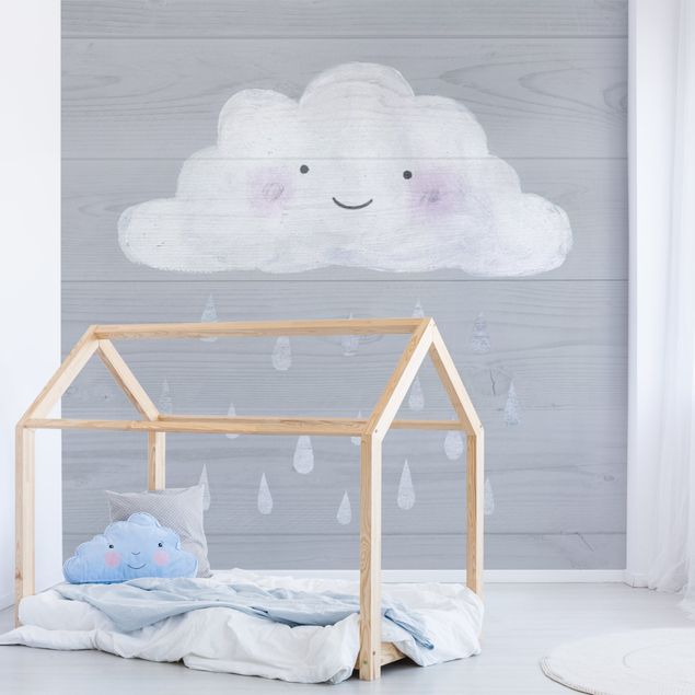 Design Tapete Wolke mit silbernen Regentropfen
