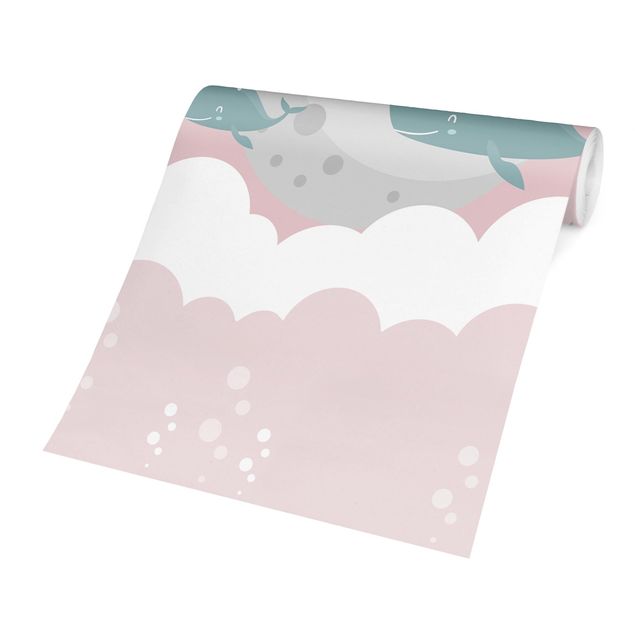 Tapete rosa Wolken mit Wal und Schloss Rosa