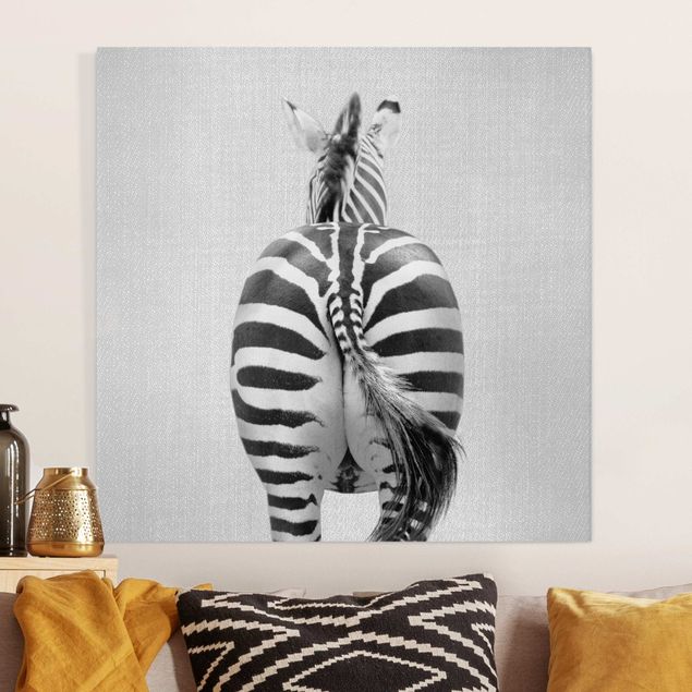 Leinwandbilder XXL Zebra von hinten Schwarz Weiß