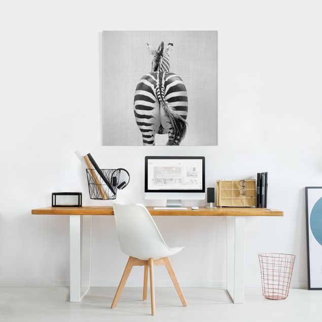 Wandbilder Tiere Zebra von hinten Schwarz Weiß
