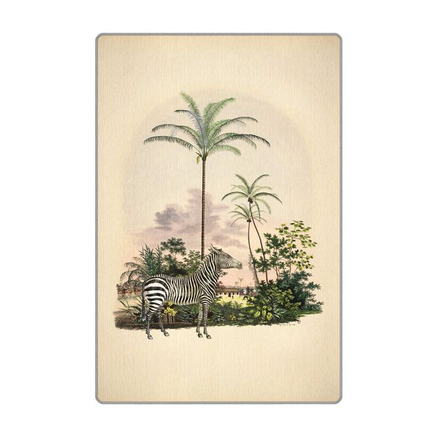 Teppich creme Zebra vor Palmen Illustration