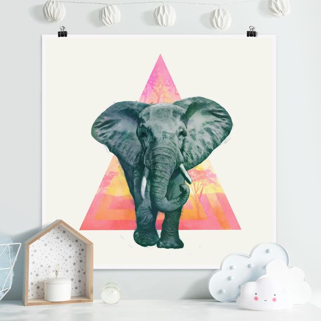 Poster Kinderzimmer Tiere Illustration Elefant vor Dreieck Malerei