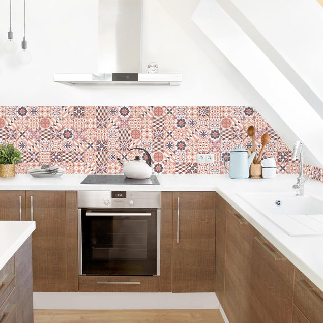 Küchenrückwand Muster Geometrischer Fliesenmix Orange