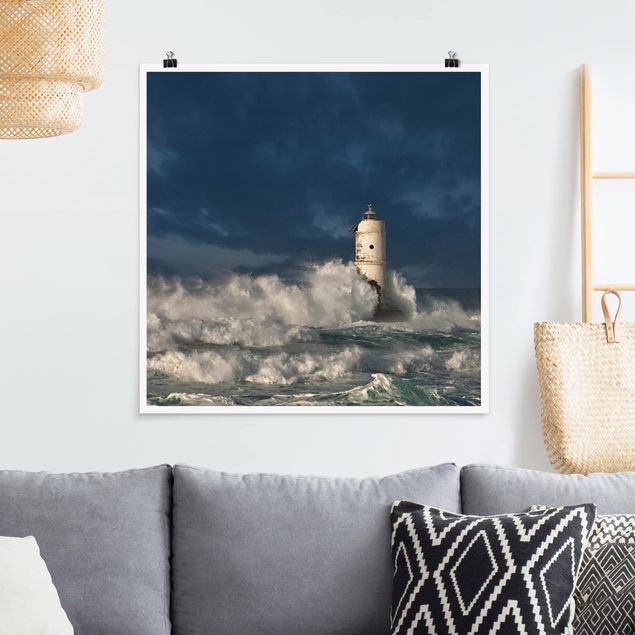 Poster - Leuchtturm auf Sardinien - Quadrat 1:1