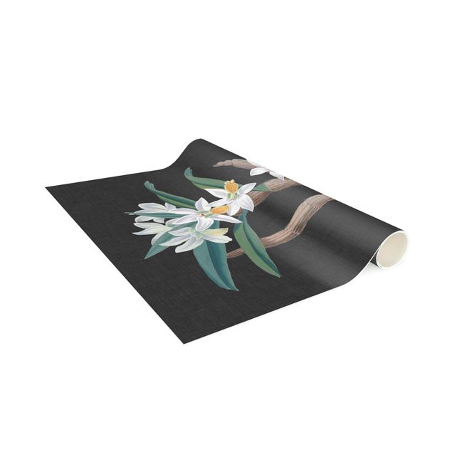 Moderner Teppich Weiße Orchidee auf Leinen I