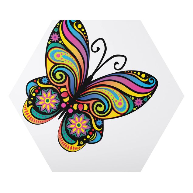 Hexagon Bild Alu-Dibond - No.BP22 Mandala Schmetterling