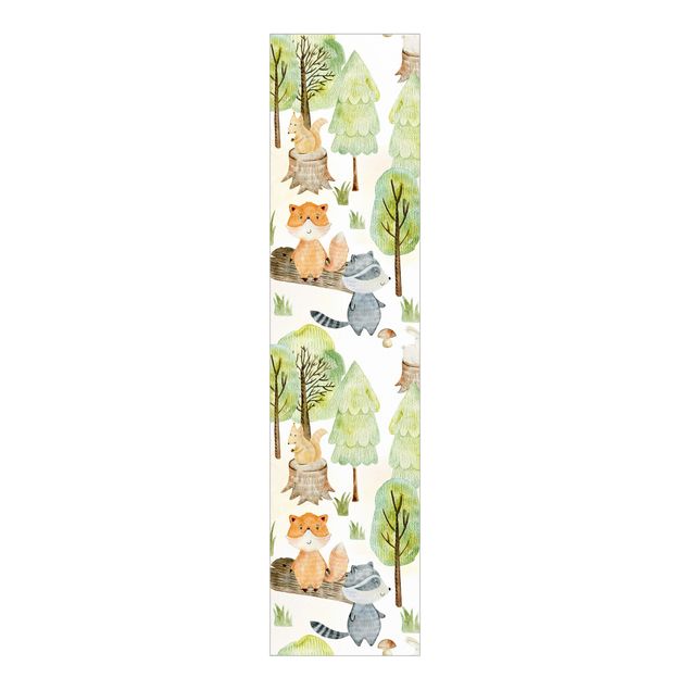 Schiebegardinen mit Motiv 3-teilig Fuchs und Bär mit Bäumen
