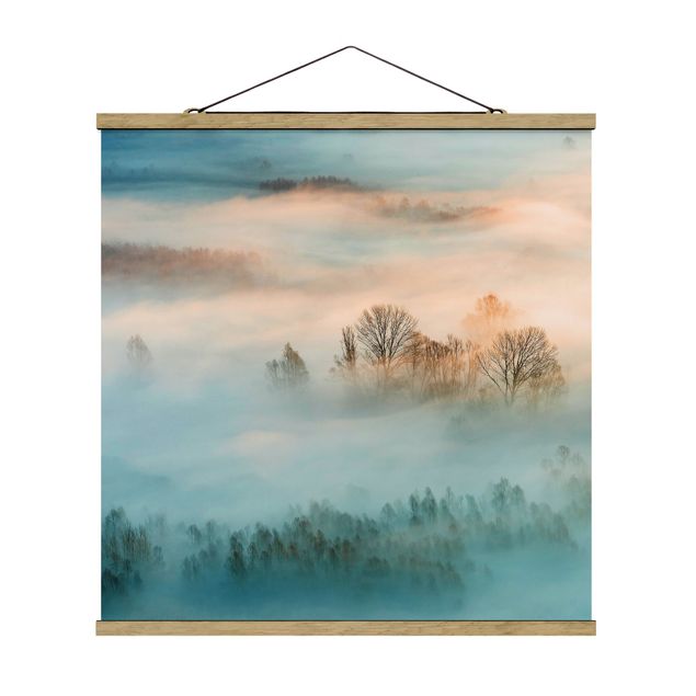 Stoffbild mit Posterleisten - Nebel bei Sonnenaufgang - Quadrat 1:1