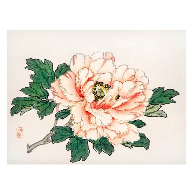 Magnettafel Blumen Asiatische Vintage Zeichnung Rosa Chrysantheme