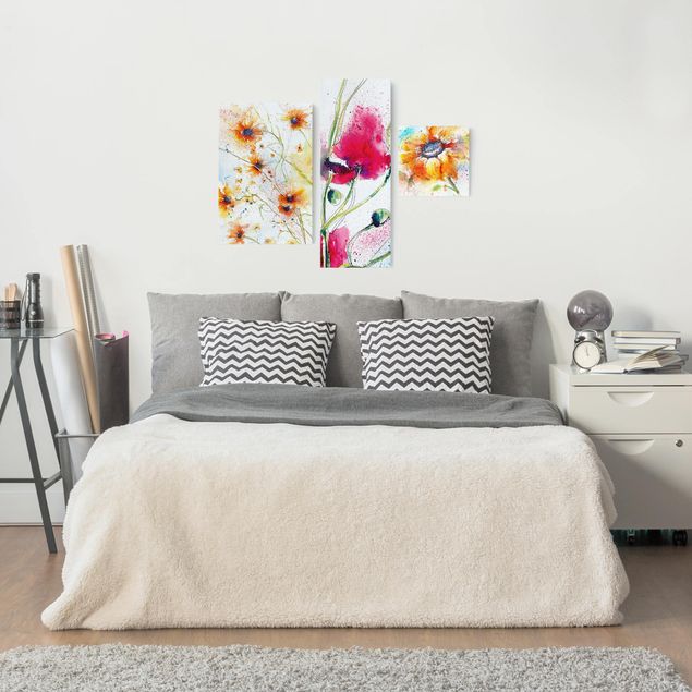 Wandbilder Wohnzimmer modern Watercolor Flower Power