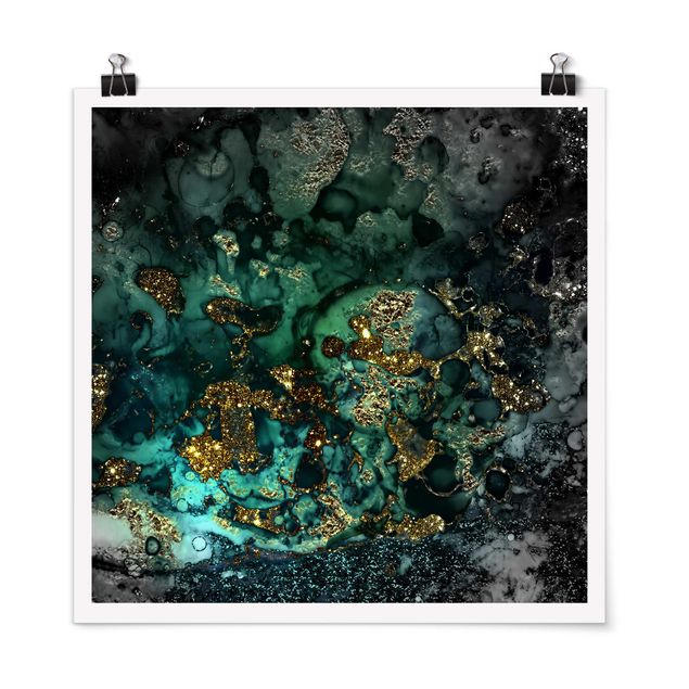 Poster Landschaft Goldene Meeres-Inseln Abstrakt