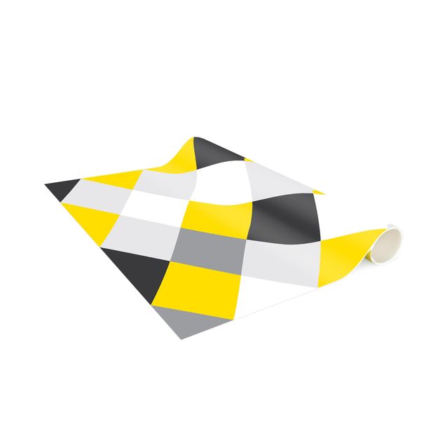 Moderner Teppich Geometrisches Muster gedrehtes Schachbrett Gelb
