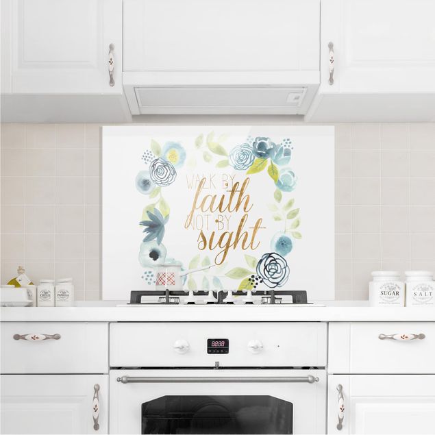 Spritzschutz Küche Blumenkranz mit Spruch - Faith