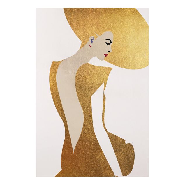 Wandbilder Dame mit Hut in Gold