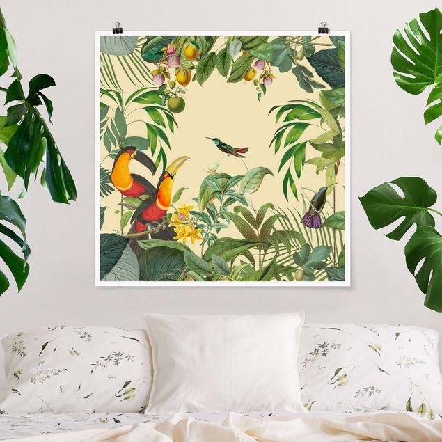 Wandbilder Tiere Vintage Collage - Vögel im Dschungel