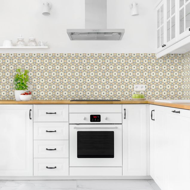 Rückwand Küche Fliesenoptik Orientalisches Muster mit gelben Sternen