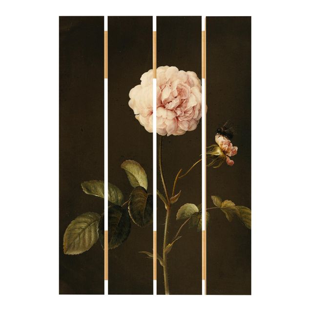 Wandbild Holz Barbara Regina Dietzsch - Essig-Rose mit Hummel