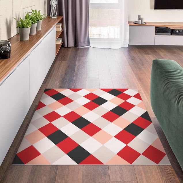 Teppiche Geometrisches Muster gedrehtes Schachbrett Rot