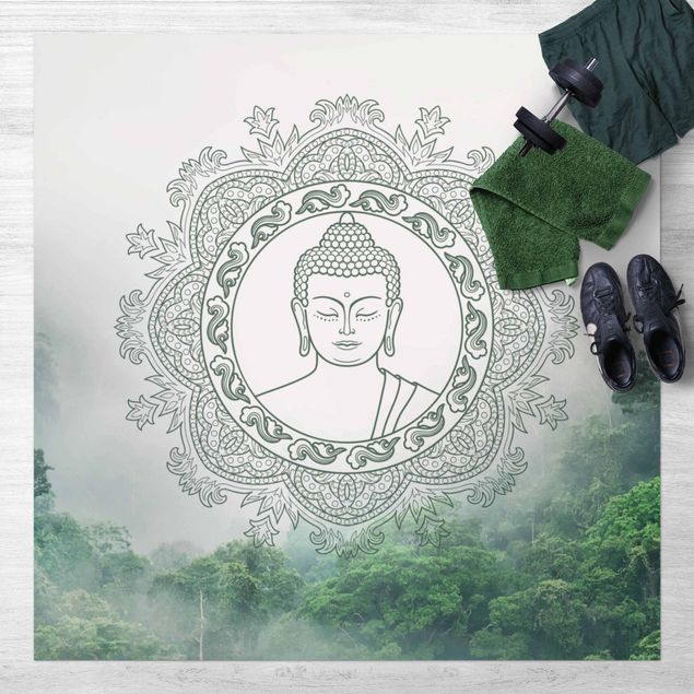 outdoor-teppich wetterfest Buddha Mandala im Nebel