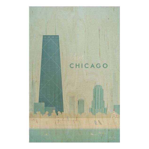 Moderne Holzbilder Reiseposter - Chicago