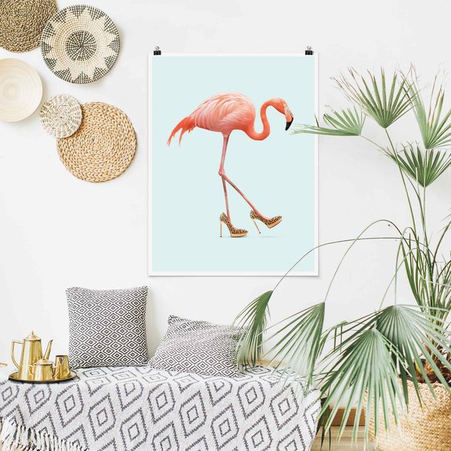 Poster Kinderzimmer Tiere Flamingo mit High Heels