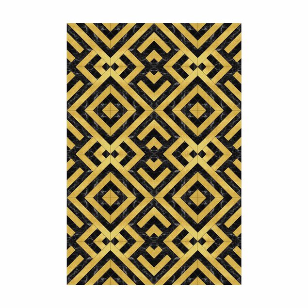 Kork Teppich Fliesenoptik Geometrischer Fliesenmix Art Deco Gold Schwarzer Marmor