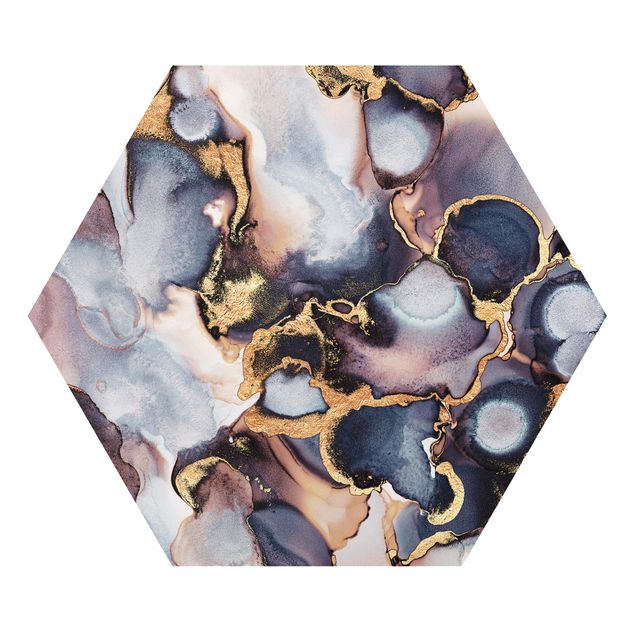 Bilder Hexagon Marmor Aquarell mit Gold