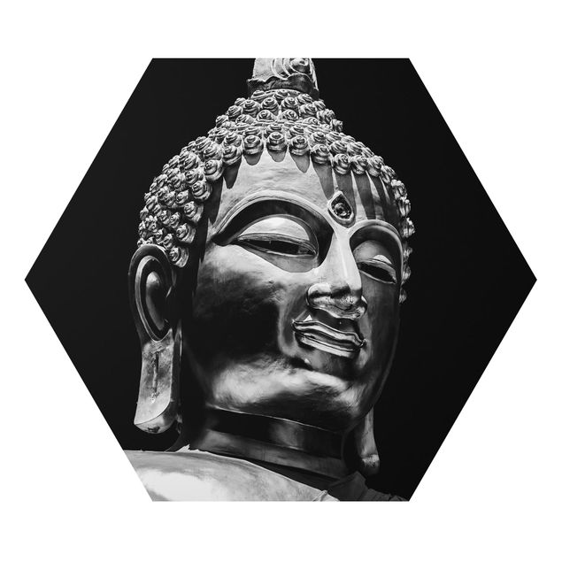 Hexagon Bild Alu-Dibond - Buddha Statue Gesicht