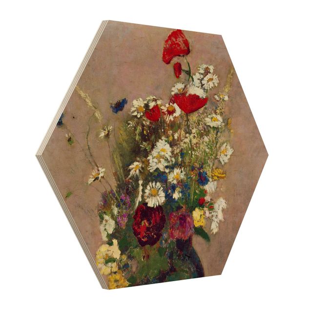 Wandbild Holz Odilon Redon - Blumenvase mit Mohn