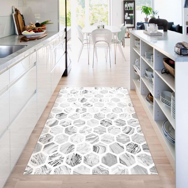 Teppiche Marmor Hexagone in Graustufen