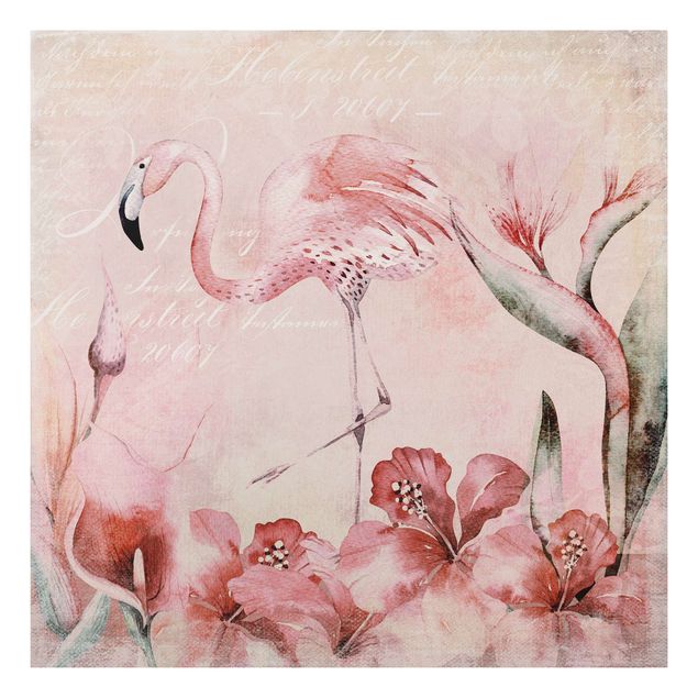 Foto auf Hartschaumplatte Shabby Chic Collage - Flamingo