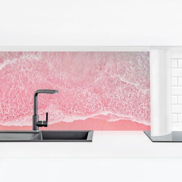 Küchenrückwand Folie Strand Ozean in Pink