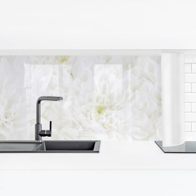 Küchenrückwände selbstklebend Dahlien Blumenmeer weiß