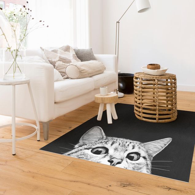 Teppiche Illustration Katze Schwarz Weiß Zeichnung