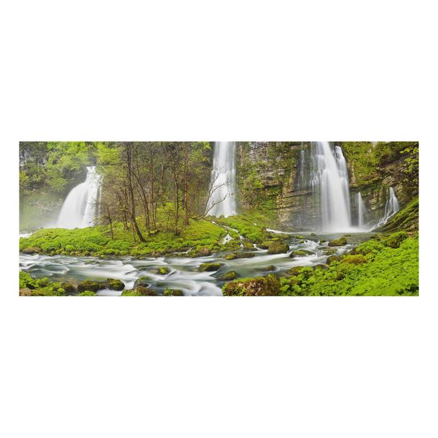 Glasbild Grün Wasserfälle Cascade de Flumen