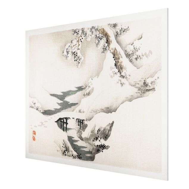 Forex Fine Art Print - Asiatische Vintage Zeichnung Winterlandschaft - Querformat 3:4