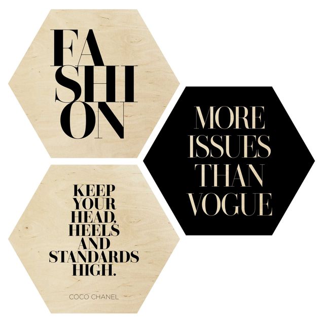 Hexagon Bild Holz 3-teilig - Fashion Vogue & High Heels