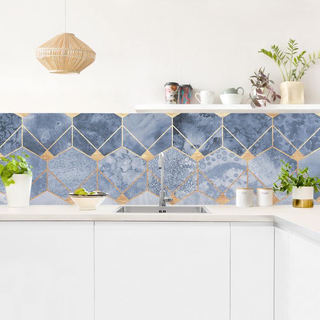 Küchenrückwände Platte Blaue Geometrie goldenes Art Deco