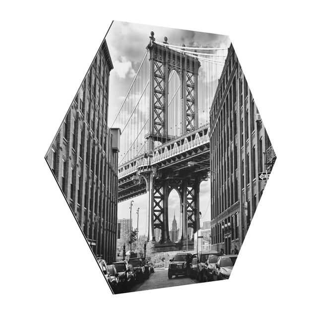Hexagon Bild Alu-Dibond - Manhattan Bridge in America