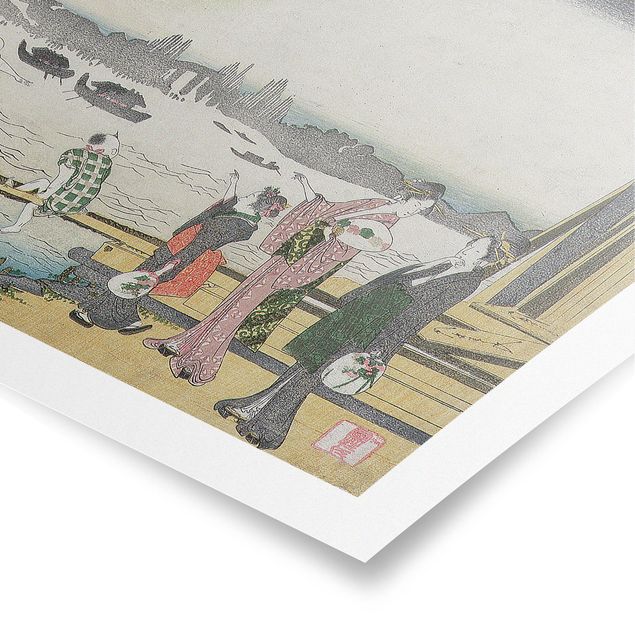 Poster - Katsushika Hokusai - Ein kühler Abend in Ryogoku - Querformat 2:3